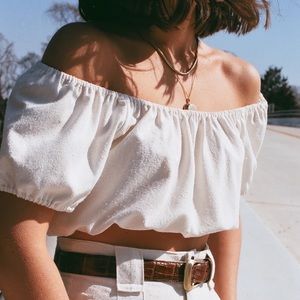 NWOT Na Nin Stella Cream Raw Silk Puff Sleeve Crop Top